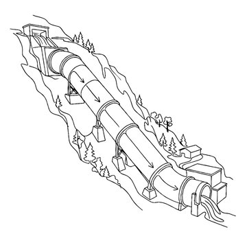 Diagram of a Hydroelectric Power Plant Penstock System.