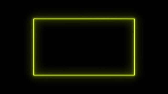 Animated glowing yellow rectangle outline with black background abstract motion background
