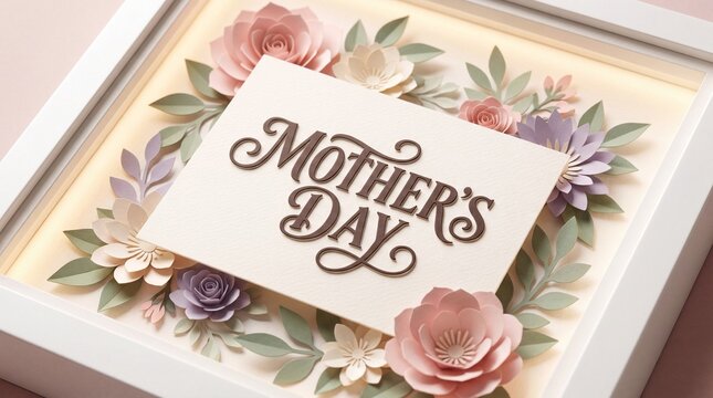 Beautiful paper craft floral arrangement with 'Mother's Day' message in a shadow box frame