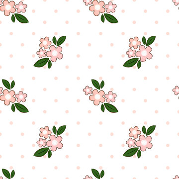 Pola Bunga Sakura Merah Muda Estetik dengan Titik-titik Polka