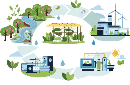 Silk production life cycle infographic chart showing silkworm farming factory manufacturing and textile process vector illustration