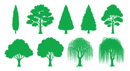 Collection of Green Tree Silhouettes on White Background © Angsa