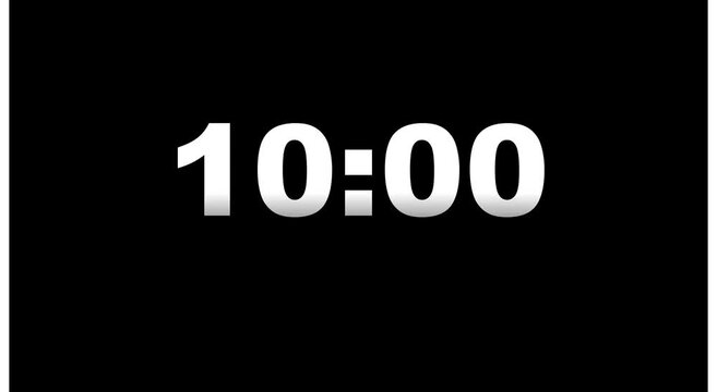 Digital countdown timer display showing ten minutes remaining on animation