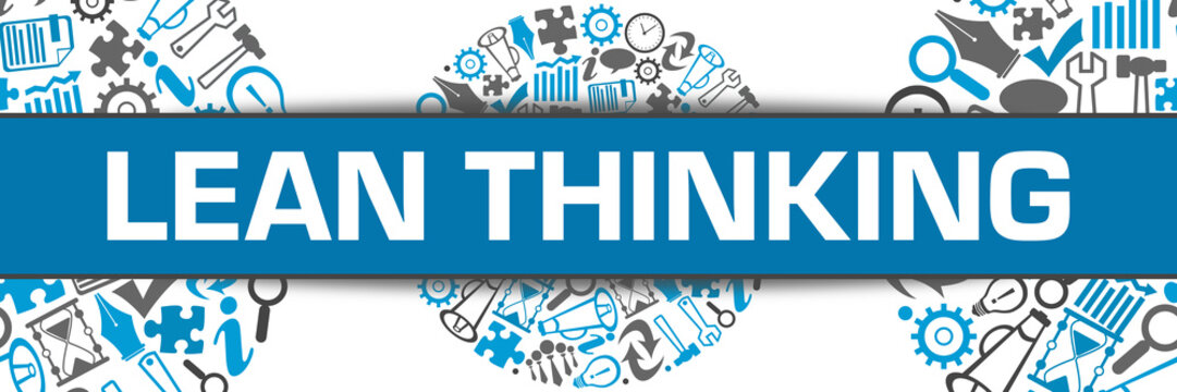 Lean Thinking Business Symbols Circular Blue Grey Horizontal 