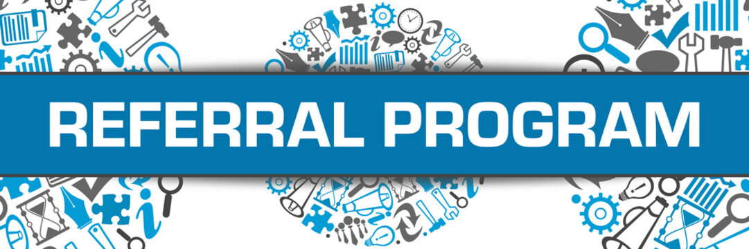 Referral Program Business Symbols Circular Blue Grey Horizontal 