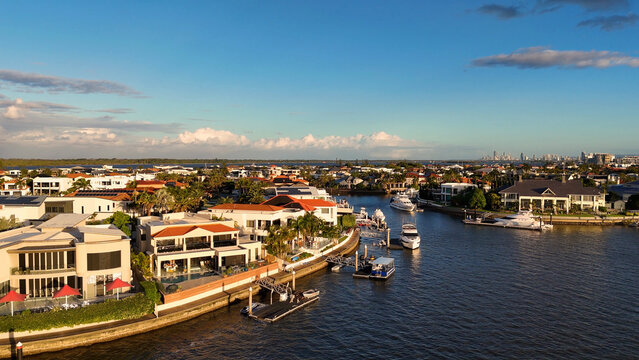 Aerial View of Luxury Waterfront Estates on Gold Coast Broadwater