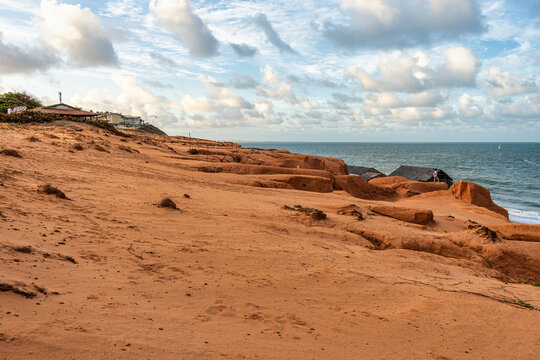 The rock formations at Canoa Quebrada Beach at Canoa Quebrada, state of Ceara, Brazil