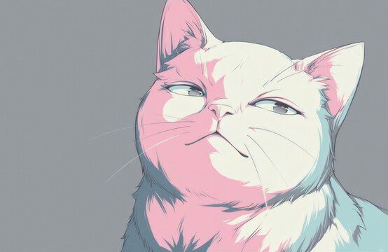 A whimsical illustration of a cat with a sly expression.