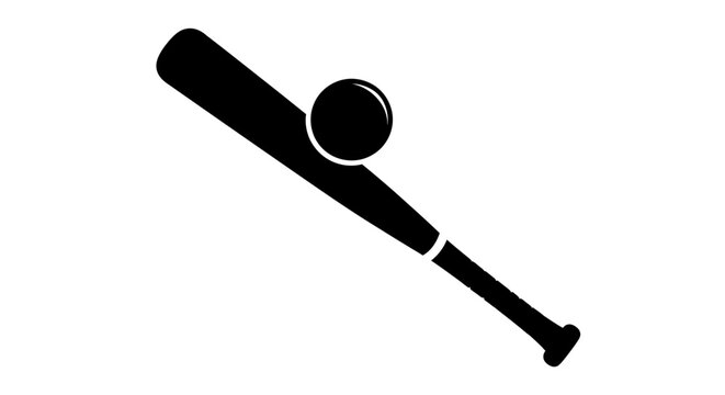 Black baseball bat with ball on white background sports equipment silhouette