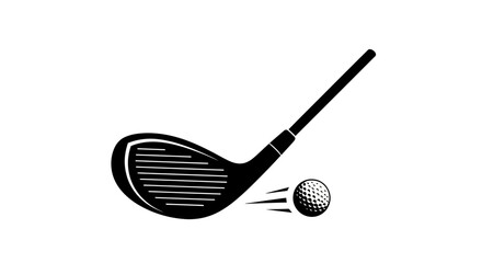 Golf club hitting ball black and white illustration motion lines sports equipment golfing © Dipan