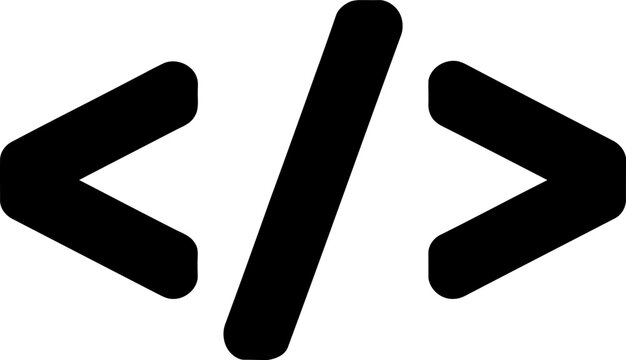 Black code symbol representing programming and software development on a white background