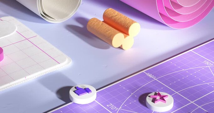 Minimal creative workspace scene with geometric drafting tools and a modern pastel interface design.
