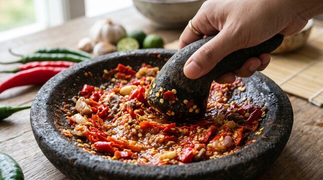 Realistic Macro Food Photography of Traditional Sambal Making