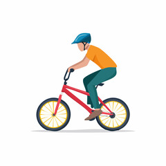 Naklejka premium Person Riding a Red Bicycle with Blue Helmet