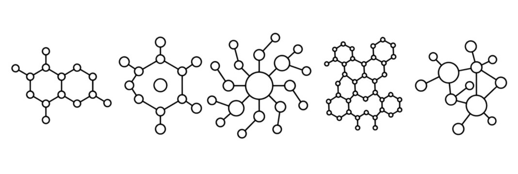 Chemical molecular structure diagrams set with line art, molecule