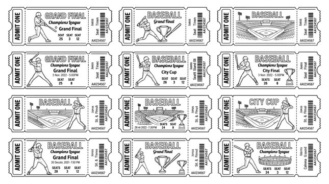 Baseball game tickets vintage style set of 12 with ticket stub