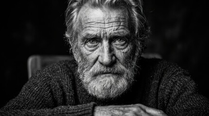 Fototapeta premium Black and White Portrait of a Serious Elderly Man