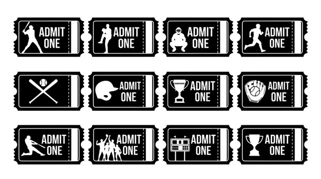Sports tickets collection with admit one baseball football sporting