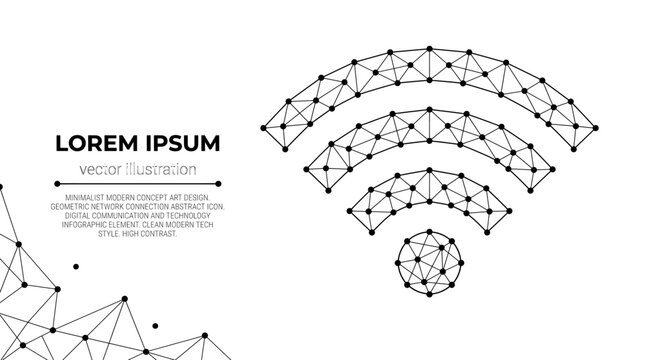 Wi-fi symbol in abstract polygonal mesh design with low poly, internet