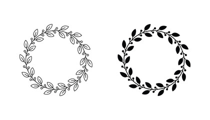 Laurel wreath circular frame vector graphic design featuring organic foliage and berry elements for wedding invitations certificate borders and elegant branding projects isolated on white © Asian