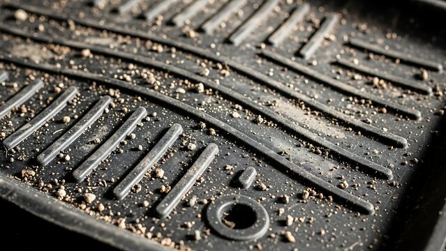 Close-up of dirty car tire tread.