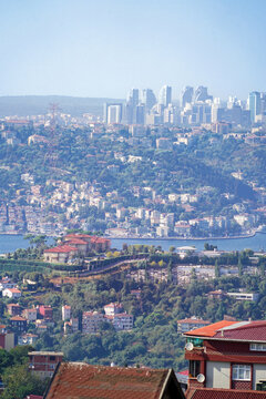 Aerial view of the green parks in Istanbul's urban neighbourhoods, Turkey 
