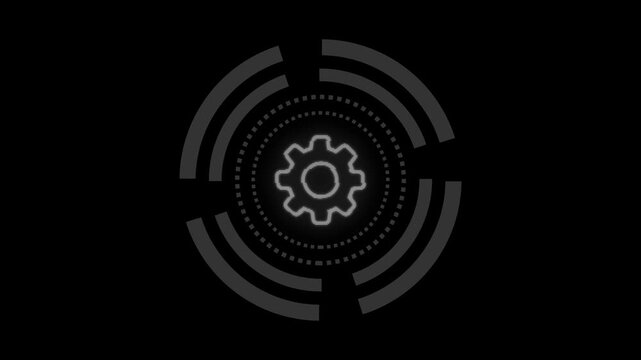 Abstract futuristic gear loading screen animation with rotating hitech circular hud elements