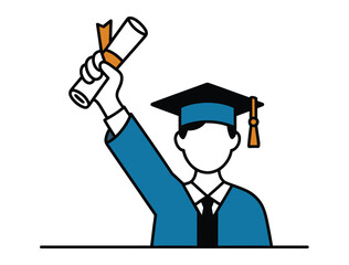 Obraz premium Young man in graduation cap and gown illustration representing academic achievement education success and graduation ceremony in vector style