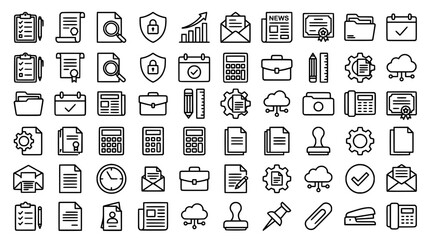 Fototapeta premium A collection of various office and business icons on a white background