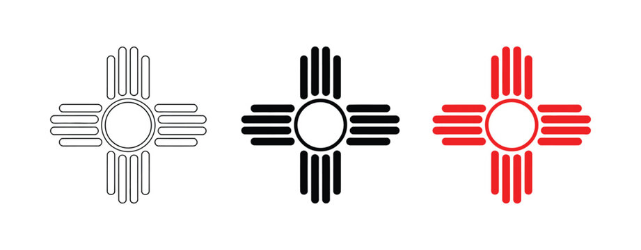 Southwestern New Mexico inspired symbol set featuring sun mountain and geometric desert motifs in clean vector icon style