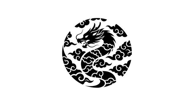 Black Dragon in Clouds Circle Icon