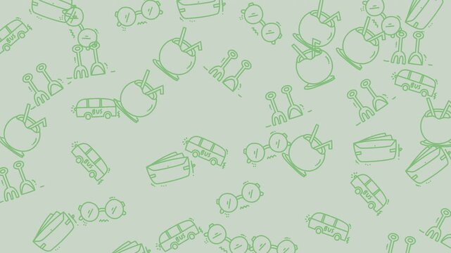Wallpaper pattern of cute glasses and travel icons for travelthemed designs. Ideal for backgrounds, posters, digital scrapbooking, and travelrelated projects.