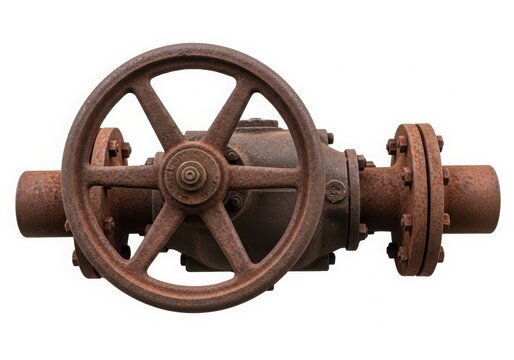 Old rusted gate valve with large wheel handle