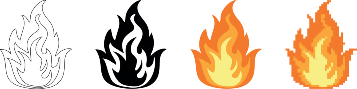 Flame Vector Design.Fire icon pixel. Fire pixel style set.  fire icon set.
