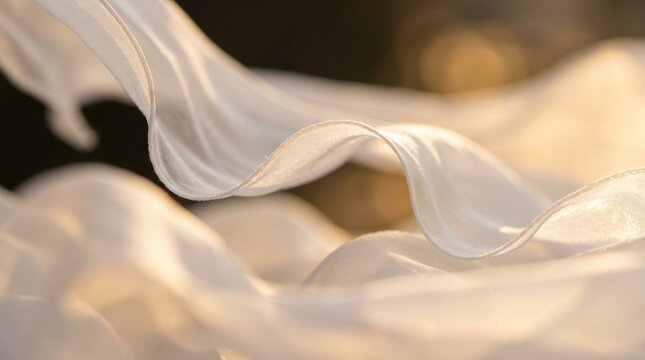 White Sheer Fabric Flowing in Warm Sunlight