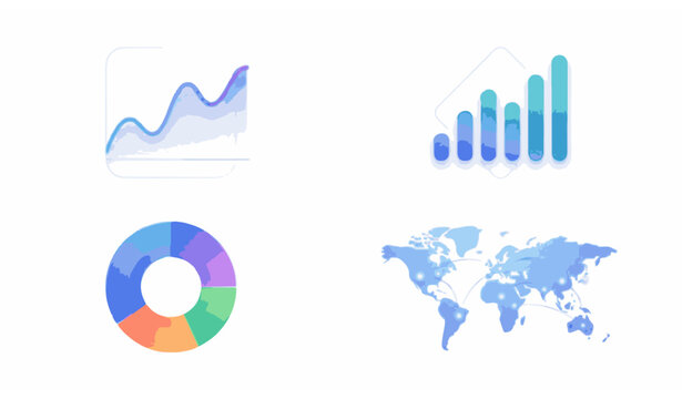 Minimal data visualization vector set with charts graphs and global map no text infographic