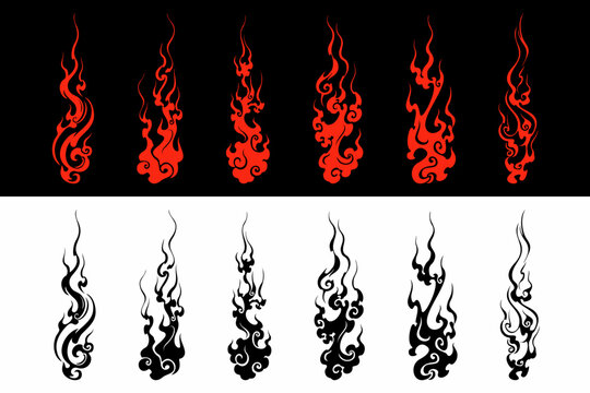 set of fire flames traditional Japanese Style artwork element isolated design editable