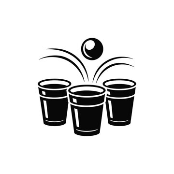 Beer pong game icon showing red solo cups and a bouncing ping pong ball