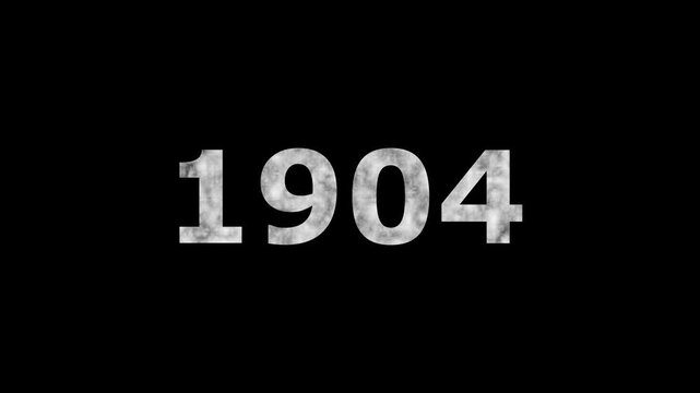 A dynamic Glowing neon text 1904 number countdown timer animation. Old film style historical year loop. Minimal countdown or year concept animation.
