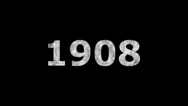 A dynamic Glowing neon text 1908 number countdown timer animation. Old film style historical year loop. Minimal countdown or year concept animation.