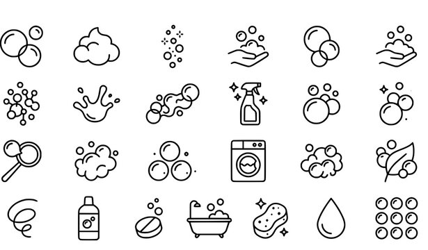 Minimalist bubble and foam outline icon collection with editable stroke vector symbols