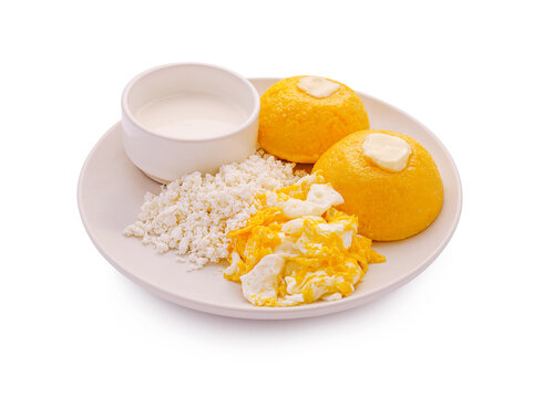 Traditional moldovan mamaliga polenta with cheese and eggs