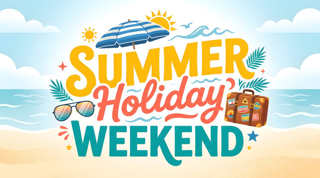 Summer holiday weekend beach text