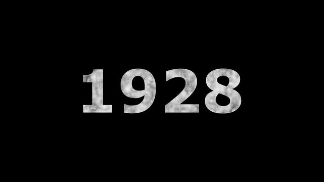 A dynamic Glowing neon text 1928 number countdown timer animation. Old film style historical year loop. Minimal countdown or year concept animation.