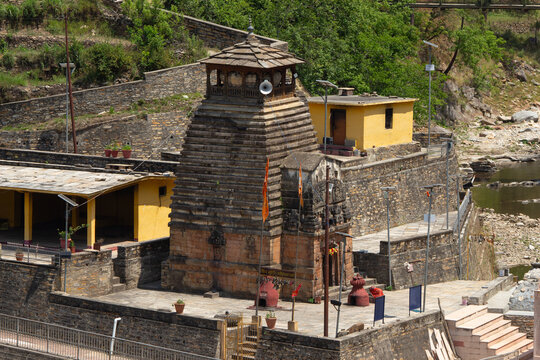Beautiful Nagara and Katyuri Temple Architecture of Kalpeshwar Mahadev Temple of Uttarakhand, India.