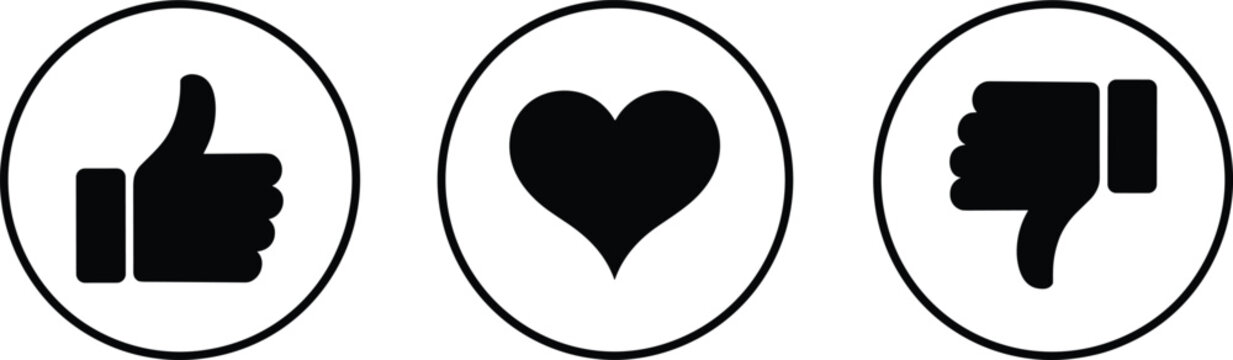 Like love and dislike icons, social media reaction symbols for feedback communication and user interface design
