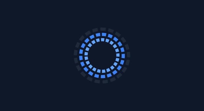 Digital loading spinner animation rotating blue squares tech animation