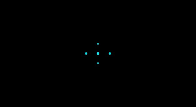 Digital loading spinner animation with glowing cyan dots on animation black
