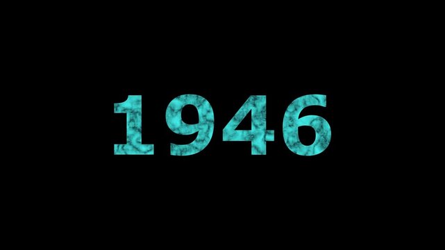 A dynamic Glowing neon text 1946 number countdown timer animation. Old film style historical year loop. Minimal countdown or year concept animation.