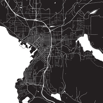 Bellingham Washington Vector Map, Detailed City Street Map Black and White Minimalist Line Art